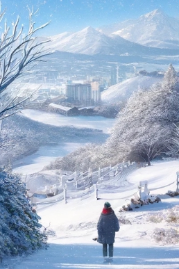 눈 쌓인 곳 을 걸어가고 있는 사람의 모습