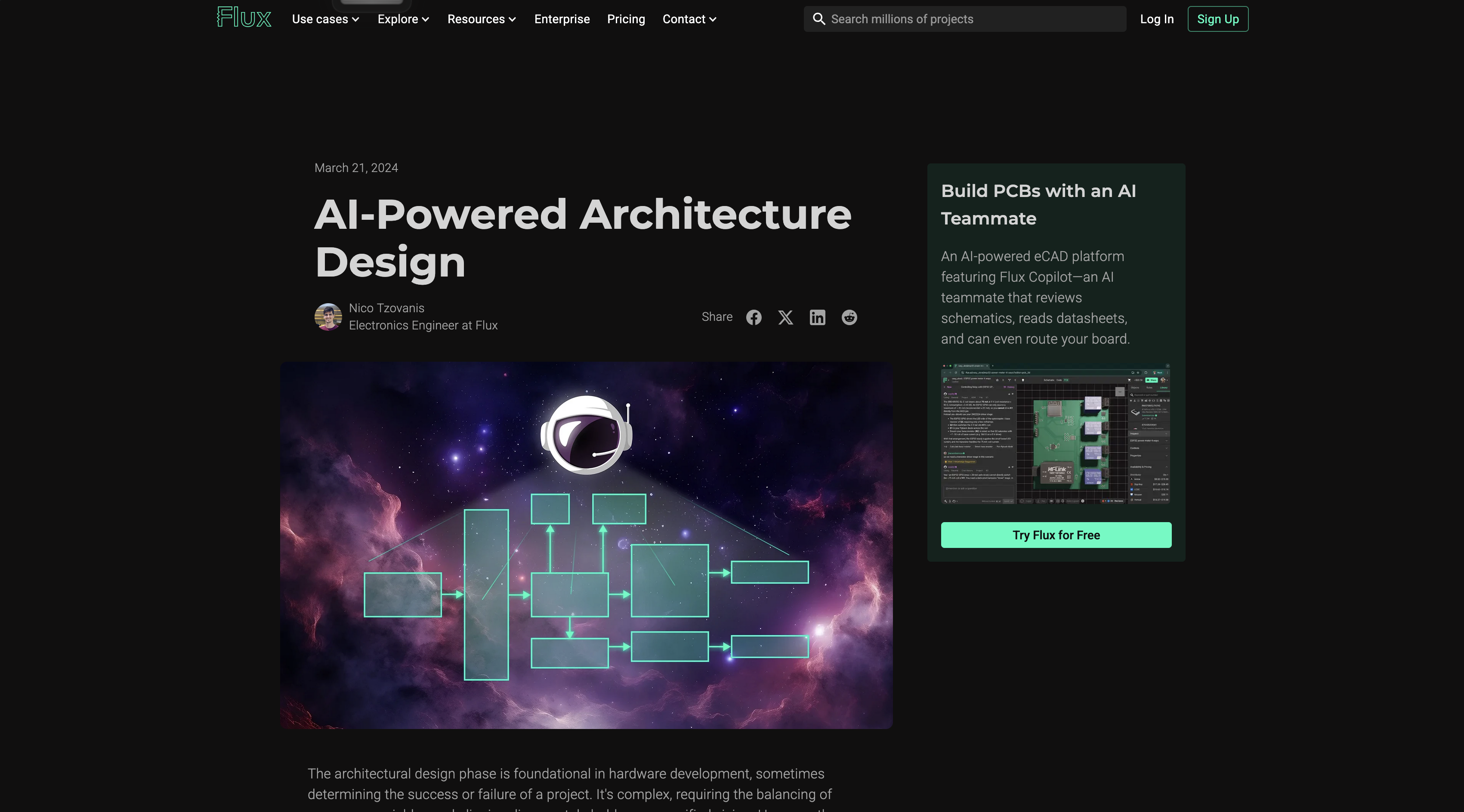 Flux에 내장된 Copilot AI 어시스턴트를 활용해 자연어로 설계로 요청할 수 있습니다.