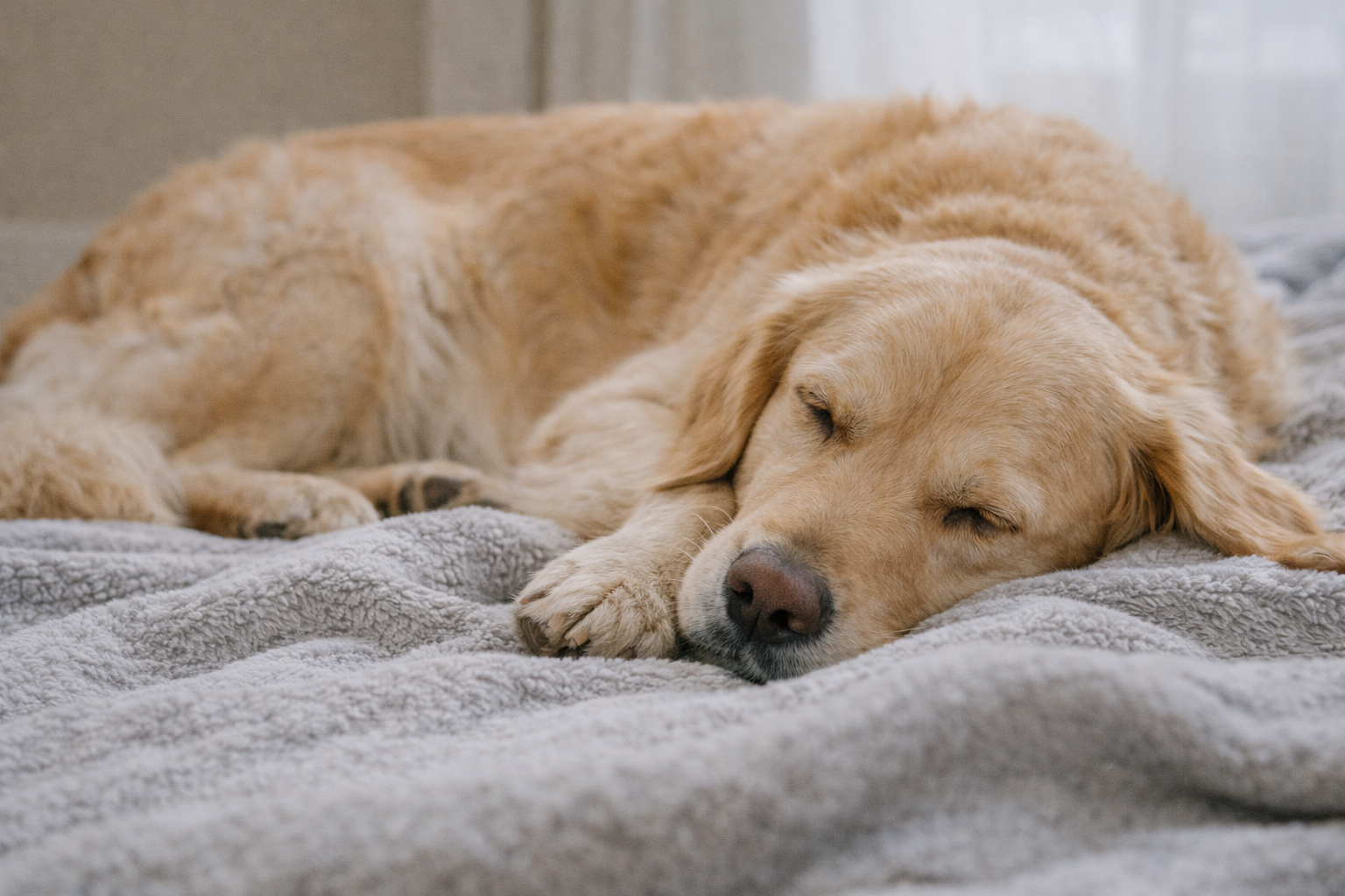 담요 위에서 편안히 자는 강아지 이미지
