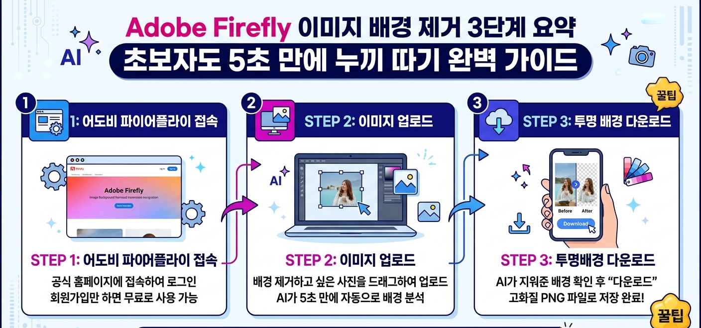 어도비 파이어플라이 이미지 배경 제거 누끼 따기 3단계 가이드 인포그래픽