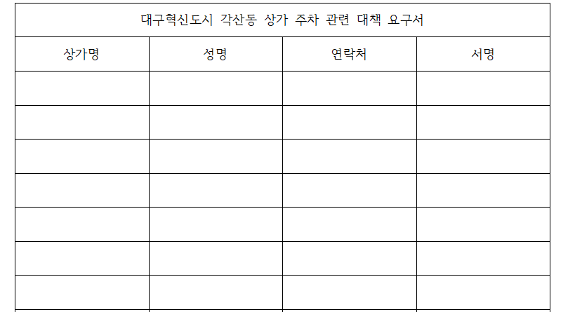 대구혁신도시 각산동 상가 주차 관련 대책 요구서