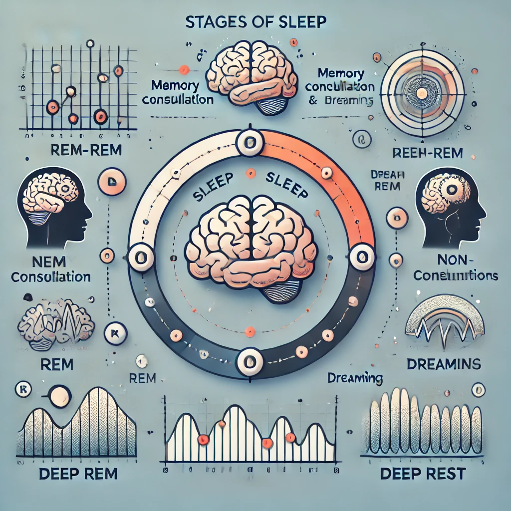 수면의 단계와 뇌 활동을 나타내는 인포그래픽