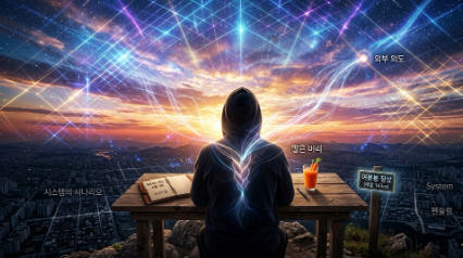 하드웨어를 정화한 트랜서퍼가 땋은 머리(The Plait)를 통해 외부 의도(External Intention)에 연결되어 시스템의 시나리오를 해킹하고 있습니다. 이것은 단순한 상상이 아닌 실전 수행 데이터의 기록입니다.