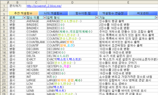 엑셀 함수표 예시
