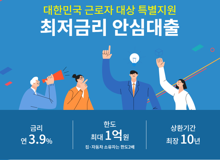 근로자 대상 특별 대출 안심대출 최저금리: 최대 1억 지원