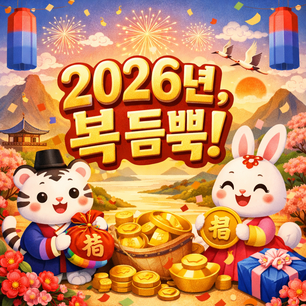 2026년 복 듬뿍 문구가 들어간 새해 인사 카드 이미지 무료 다운로드