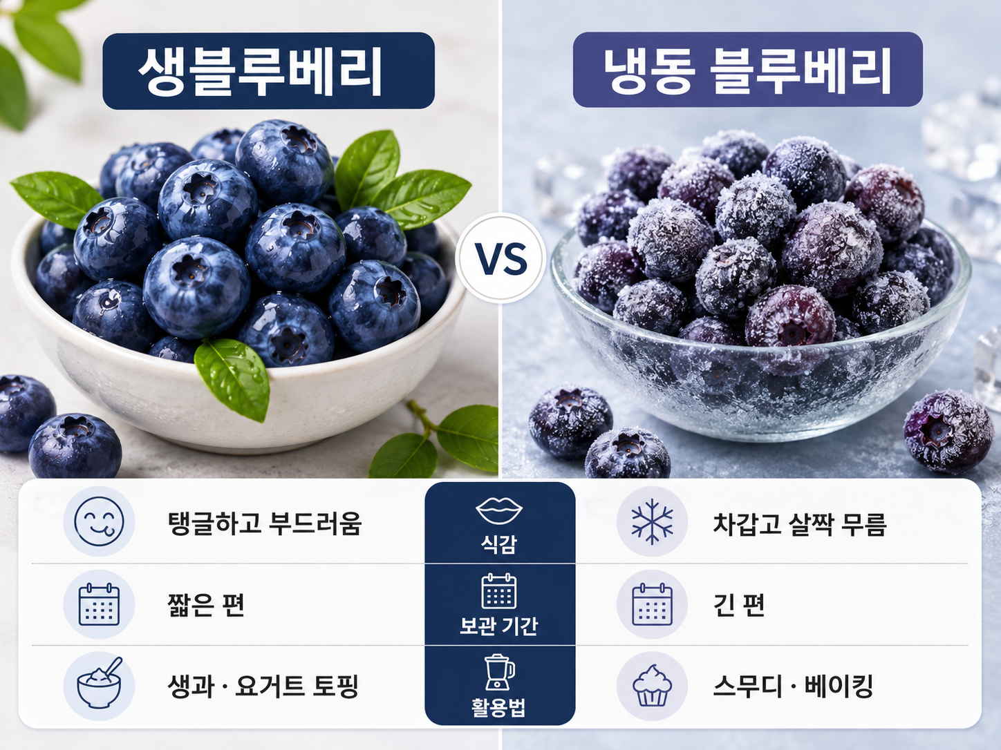 생블루베리와 냉동 블루베리 식감과 활용법 비교