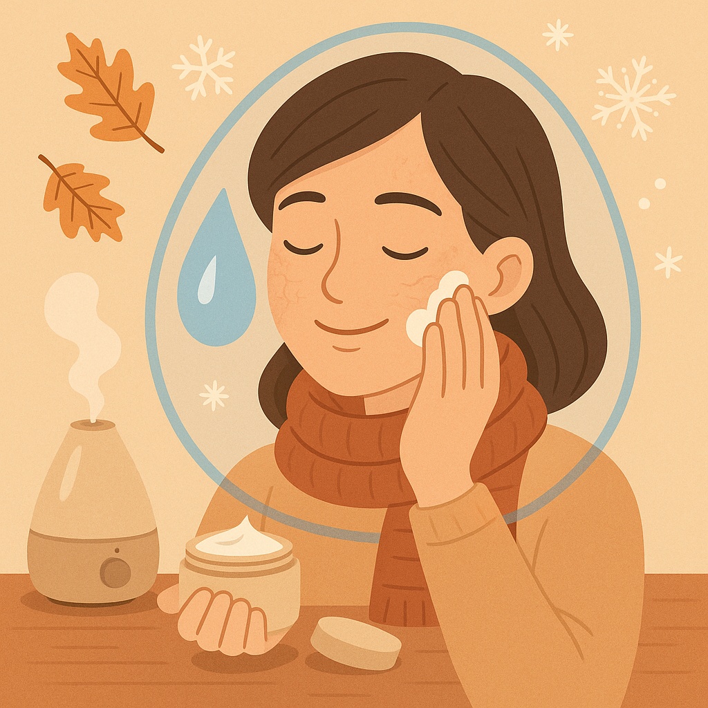 세안후 얼굴피부의 보습을 관리하는 여성 이미지