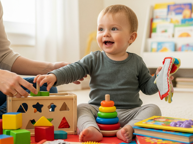 아이가 놀잇감을 조작하고 있는 사진
