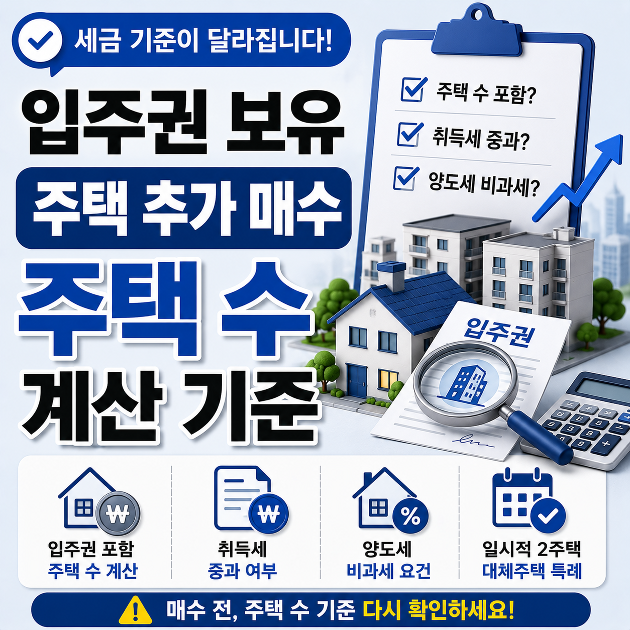 입주권 보유 상태에서 주택 추가 매수 시 주택 수 계산과 취득세&middot;양도세 기준 안내