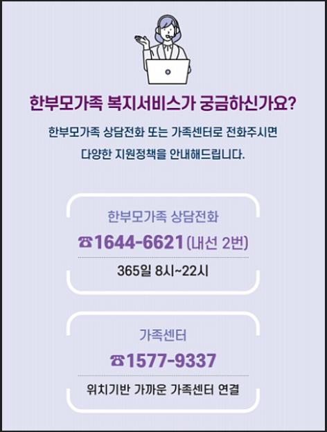 한부모가족 상담전화 안내 - 출처 여성가족부 안내 이미지