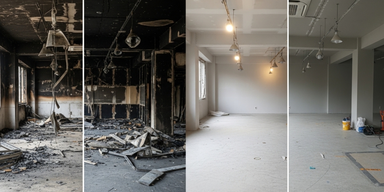 상가 음식점 화재 복구 전 후