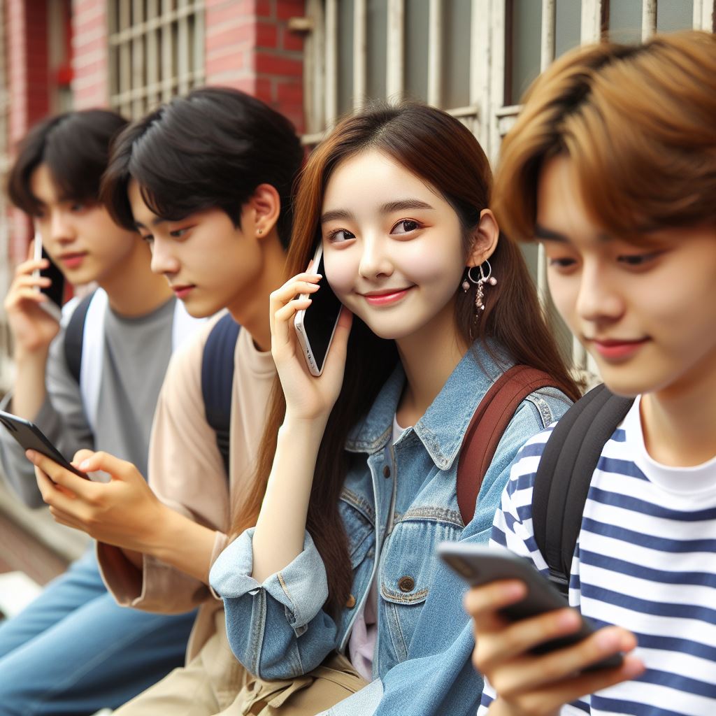 휴대폰을-하는-학생들