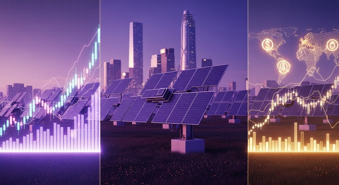 태양광 발전과 주식의 도표가 교차되어있다
