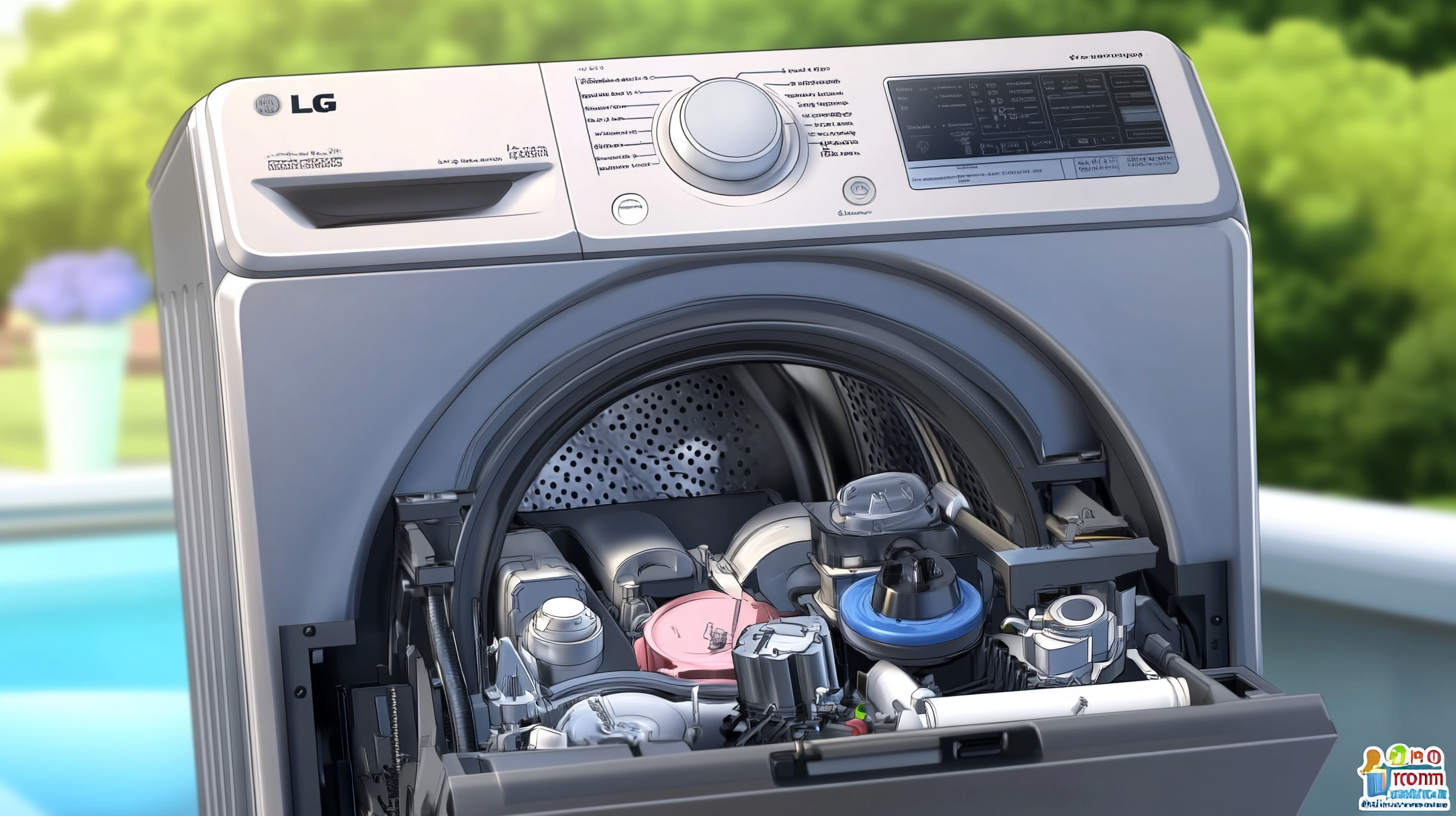 내구성 있는 부품을 강조하기 위해 분해된 LG 트롬 세탁기의 이미지로, 유지보수의 중요성을 설명합니다.