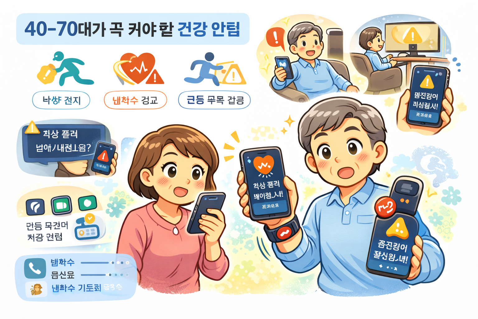 40~70대가 꼭 켜야 할 건강 알림-낙상 감지·심박수 경고·운동 부족 알림으로 지키는 안전한 일상