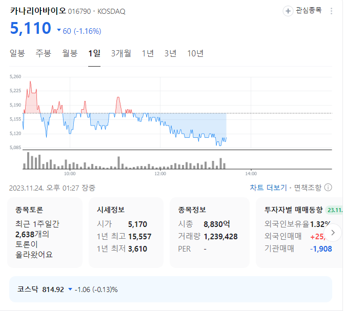 카나리아바이오 주가