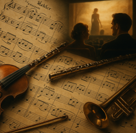 클래식 악보와 영화장면 이미지