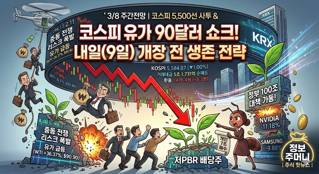 유가 90달러 돌파 쇼크! 5,500선 코스피, 내일(9일) 개장 전 생존 전략