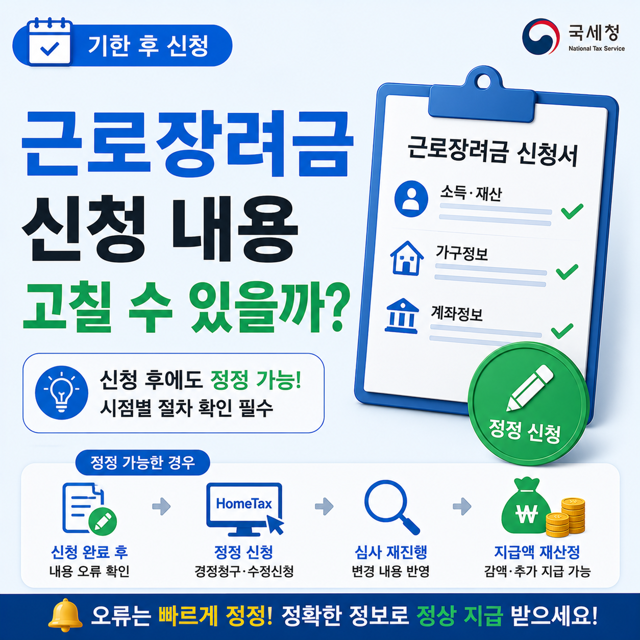 근로장려금 기한 후 신청 정정 가능 여부 안내 이미지