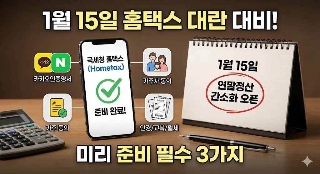 1월 15일 홈택스 '접속 대란' 경고! 미리 안 하면 100% 후회하는 연말정산 필수 체크리스트 3가지"