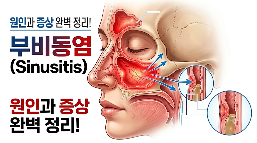 부비동염이 자리하고 있는 위치를 보여주는 일러스트 이미지
