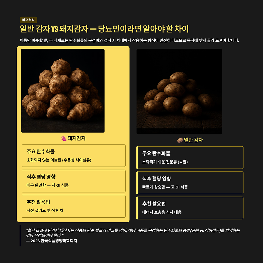 일반 감자 vs 돼지감자, 당뇨인이라면 알아야 할 차이표