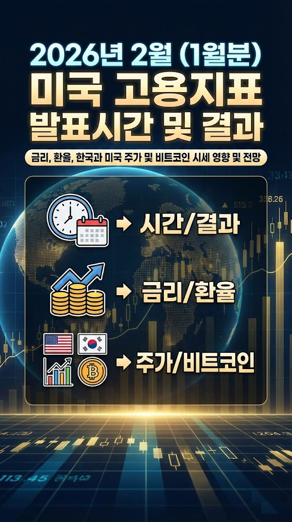 2026년 2월 (1월분) 미국 고용지표 발표시간 및 결과, 금리, 환율, 한국과 미국 주가 및 비트코인 시세 영향 및 전망