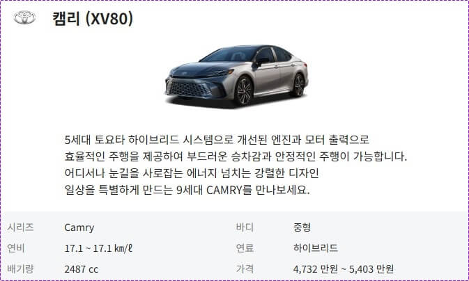 토요타 캠리 하이브리드 2025 가격