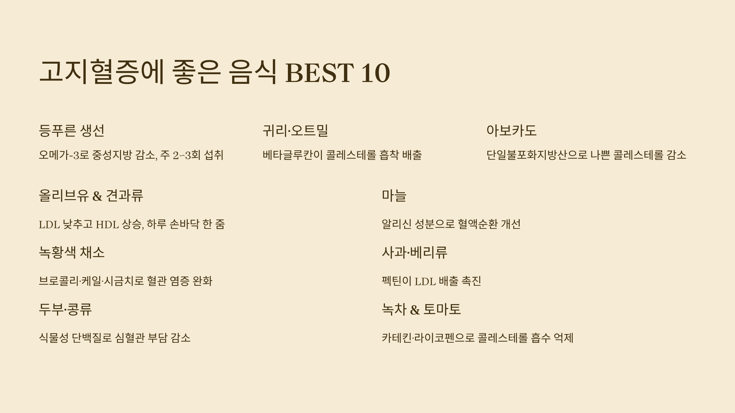 고지혈증에 좋은 음식 10가지