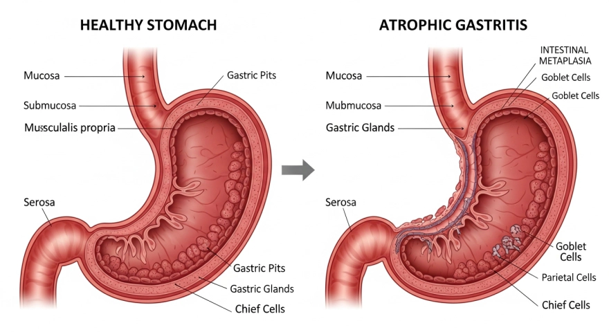 위축성 위염 전후 위 내벽 비교 이미지