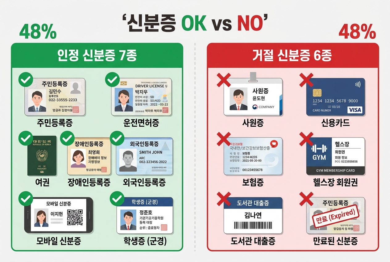6&middot;3 본투표 신분증 인정 7종 vs 거절 6종 비교 인포그래픽