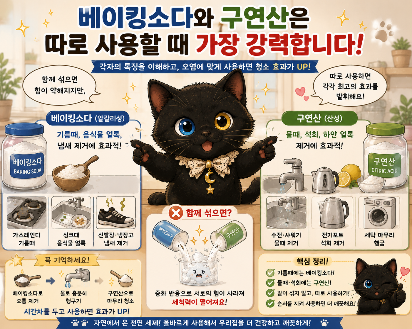 베이킹소다와 구연산은 따로 사용할 때 가장 강력합니다