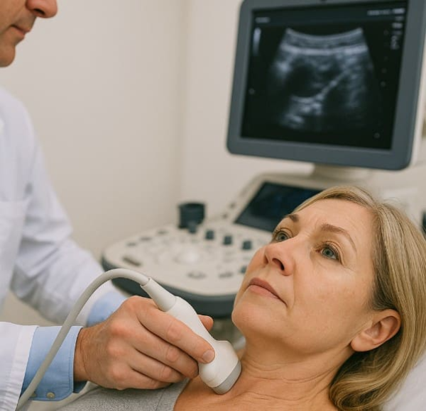 갑상선검사받고있는중년여성