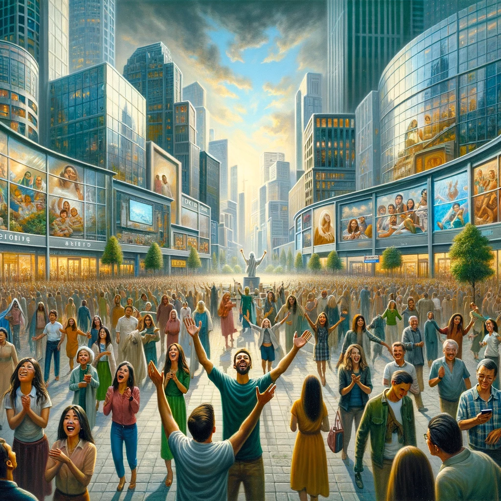 Here is the image depicting a modern life lived with unwavering, unquestioned faith, celebrated in a vibrant, contemporary setting.