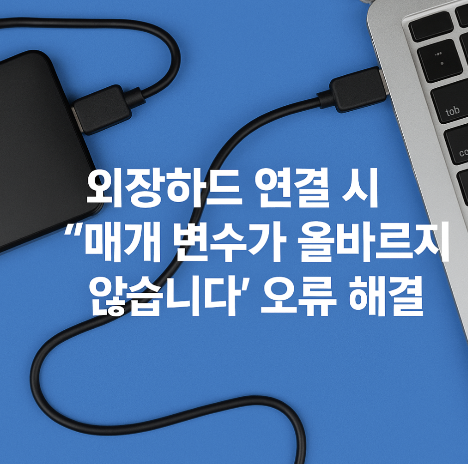 외장하드 연결 시 '매개 변수가 올바르지 않습니다' 오류 해결