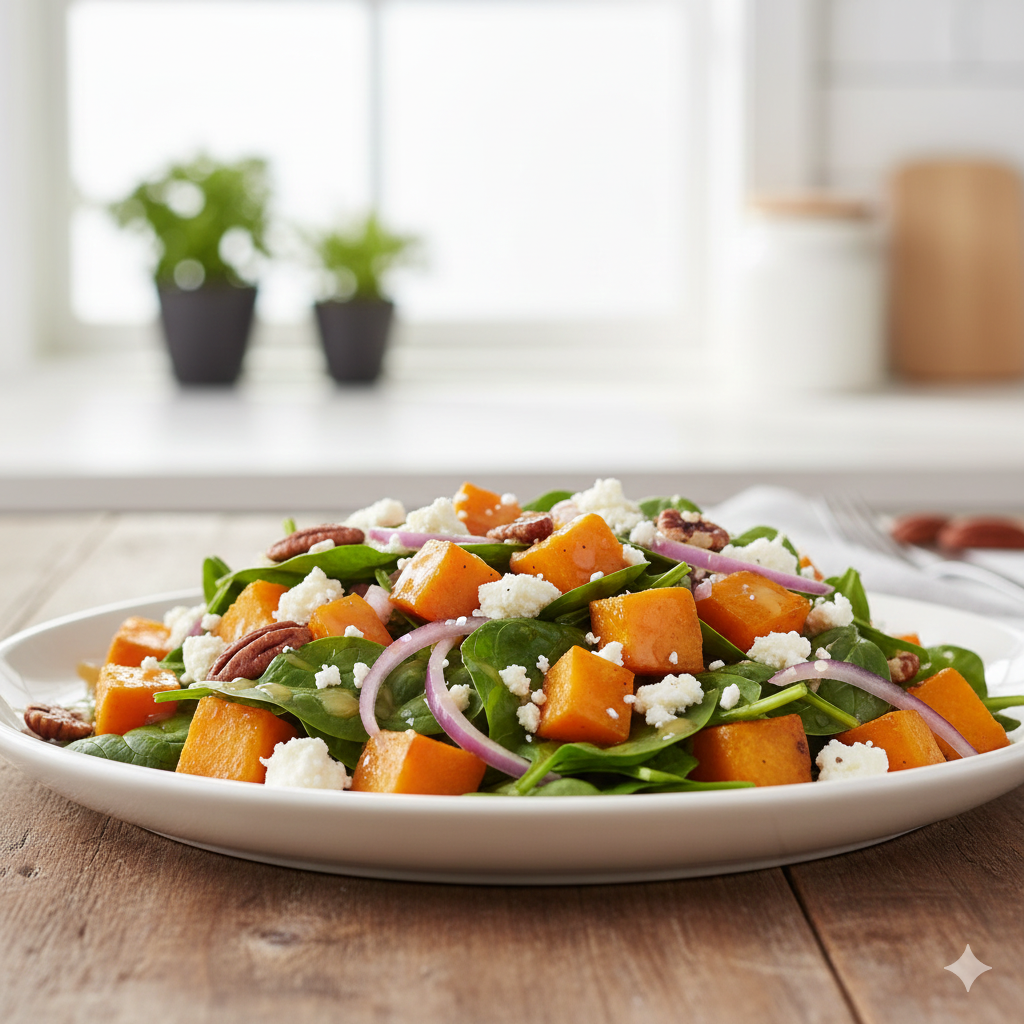 리코타 치즈가 토핑된 달콤하고 부드러운 식감의 호박 샐러드