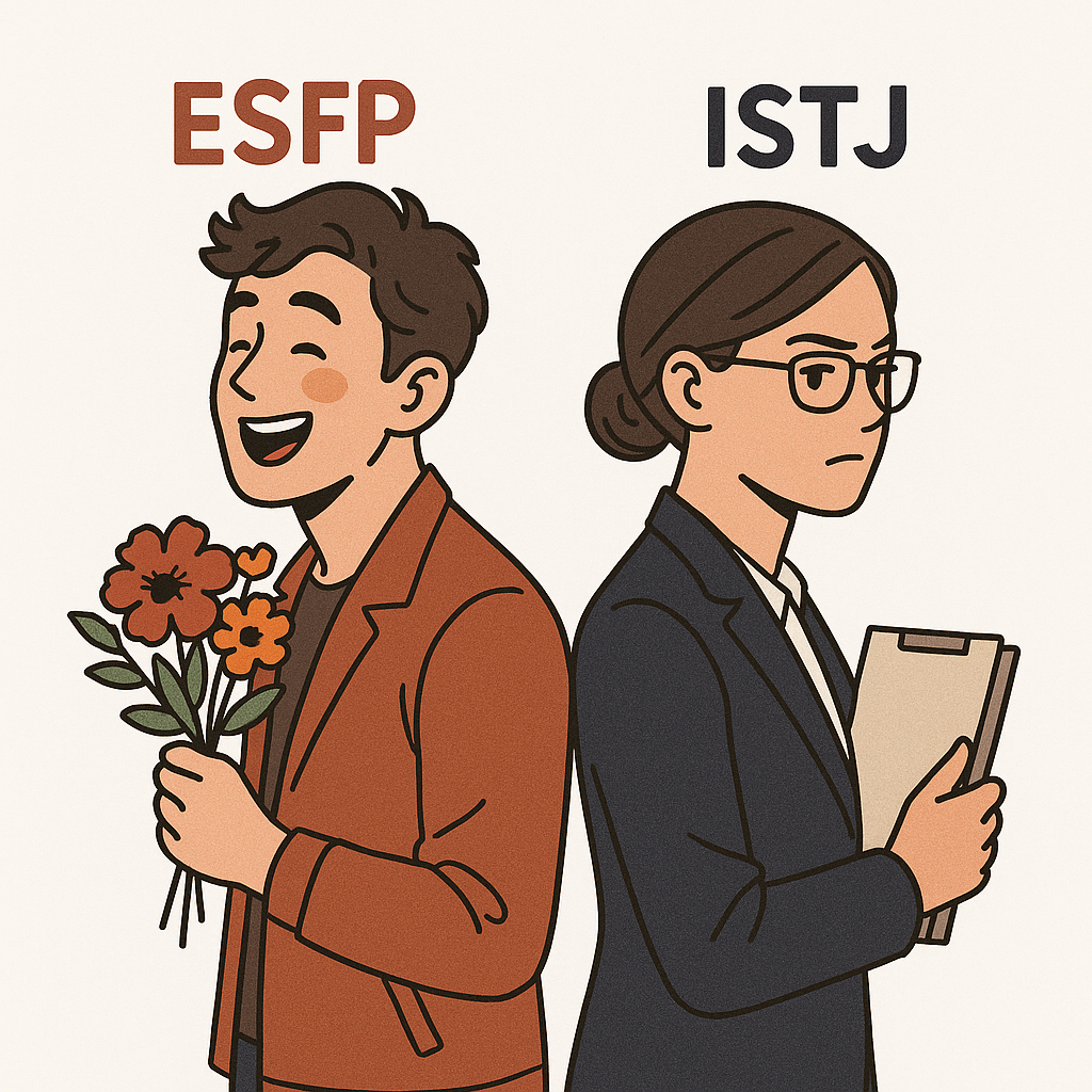 ESFP 남자와 ISTJ 여자, 정반대의 연애는 가능할까? 궁합부터 이별까지 완전 분석