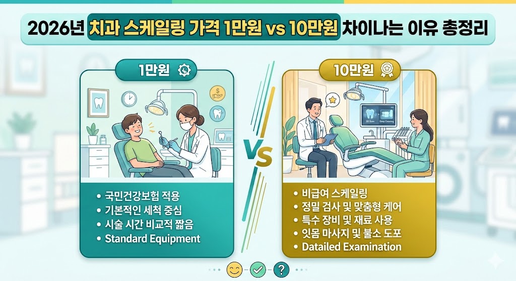 2026년 치과 스케일링 가격 1만원 vs 10만원
