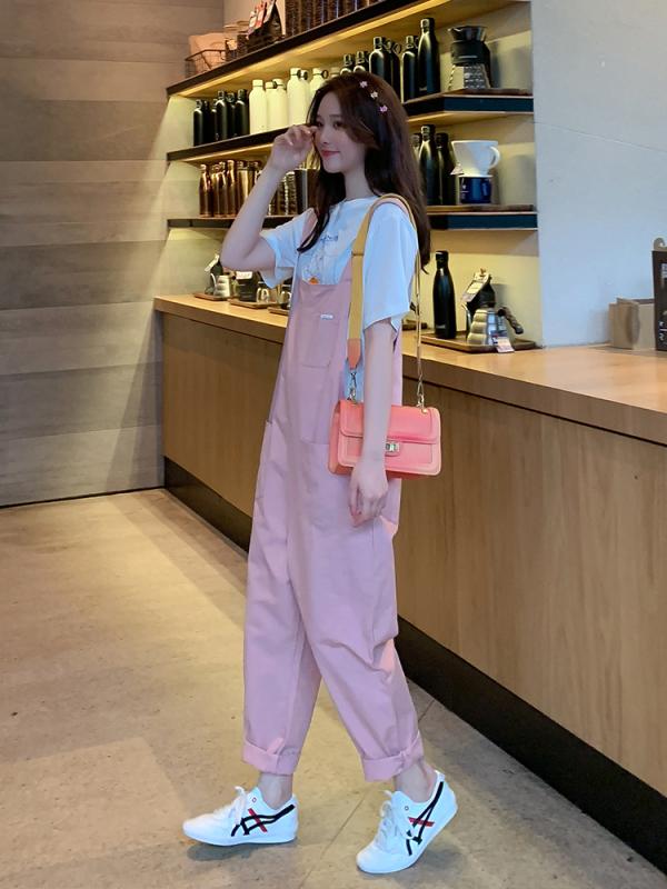 핑크 오버롤 봄 멜빵바지 뽀빠이바지 루즈핏