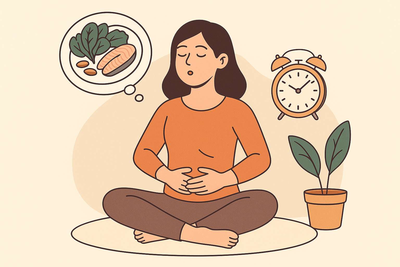 불안감 완화를 위해 명상과 심호흡, 자연과의 접촉 등 마음을 안정시키는 활동에 집중하는 젊은 여성의 모습