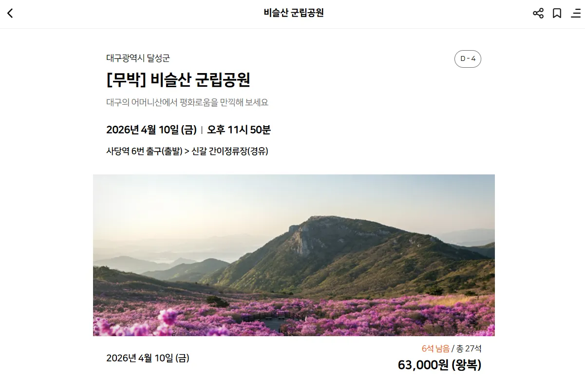 대구 달성 비슬산 알레버스 버스 투어