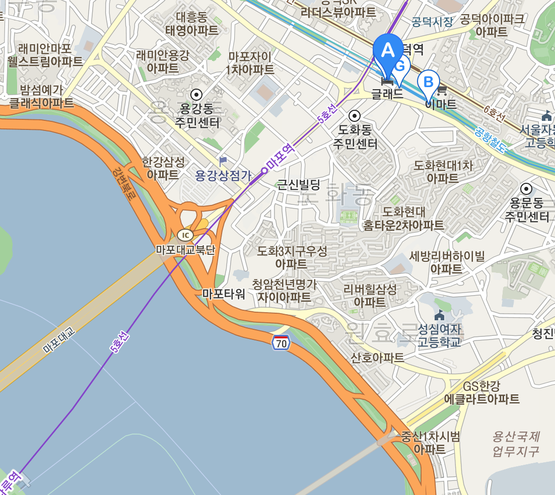 지도 상 글래드 호텔 마포 위치
