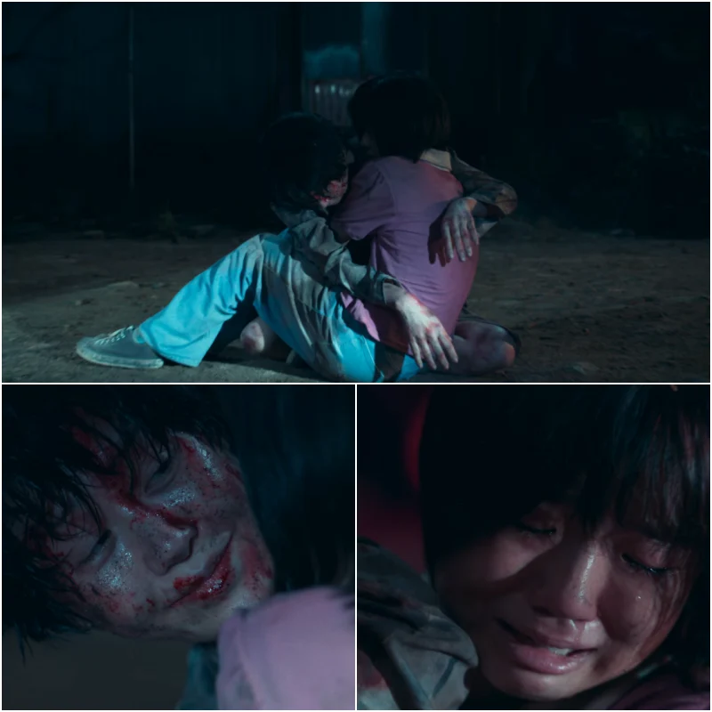 마스크걸에서 총에 맞고 쓰러진 김모미를 안고 오열하는 김미모