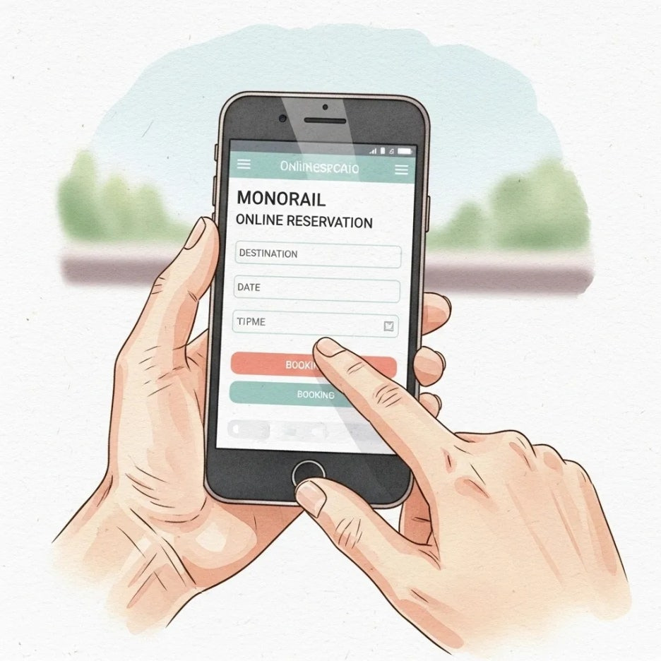휴대폰으로 모노레일 온라인 예약하는 모습