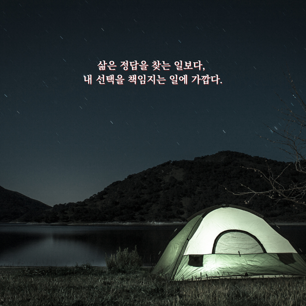 삶은 정답을 찾는 일보다, 내 선택을 책임지는 일에 가깝다. - 감성 글귀 이미지