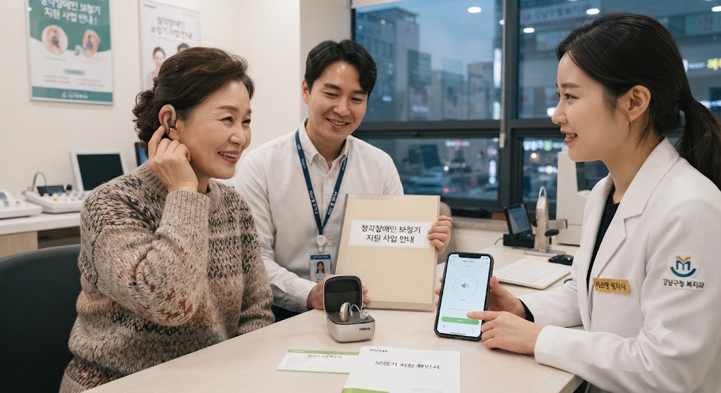 청각장애인이 장애인 보조기기 보험급여 대상으로 보청기 혜택을 본 모습
