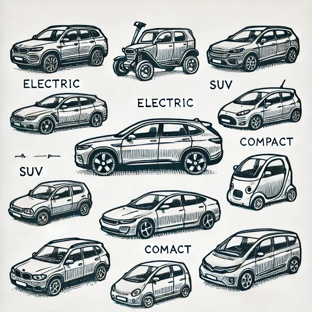 2025년 인기 중고차 모델을 전기차, SUV, 소형차로 분류한 그림.