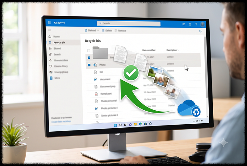 OneDrive 웹 휴지통에서 삭제된 문서와 사진을 복원하는 모습