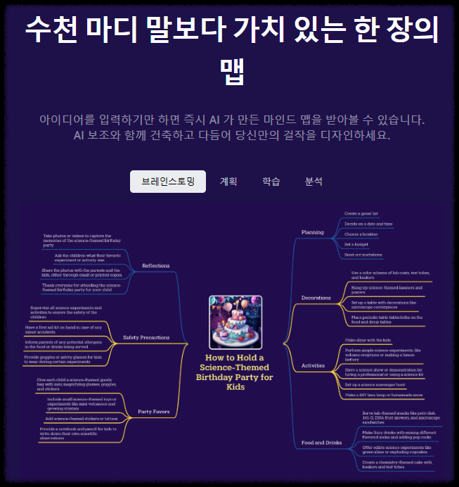 AI 기반 마인드맵 생성 도구 Mapify 무료 크레딧 혜택을 받고 가입하기 아이디어 생각 정리 시각화